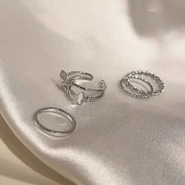 DAIIIBABYYY  -  Korean Butterfly Metal Punk Rings Set for Girls Women Trendy Accessories Buckle Female Index Finger Rings Party Jewelry Gifts